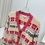 GANNI jacquard pattern college style knit cardigan