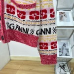 GANNI jacquard pattern college style knit cardigan