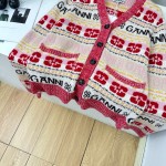 GANNI jacquard pattern college style knit cardigan