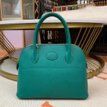 Bolide 27cm Imported original Epsom leather half hand waxed stitching peacock green silver buckle