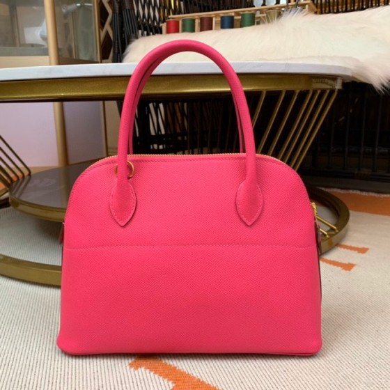 Bolide 27cm Imported original Epsom leather Semi hand waxed and stitched peach silver buckle