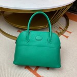 Bolide 27cm Imported original Epsom leather Half hand waxed stitching Velvet green Silver buckle