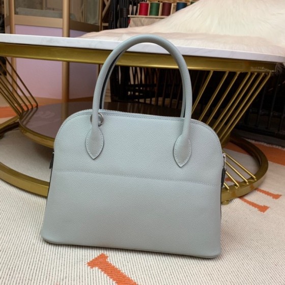 Bolide 27cm Imported original Epsom leather half hand waxed stitching glacier blue silver buckle