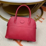 Bolide 27cm Imported original Epsom leather Half hand waxed stitching Gemstone red Silver buckle
