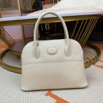 Bolide 27cm Imported original Epsom leather Half hand waxed stitching Milkshake white Silver buckle