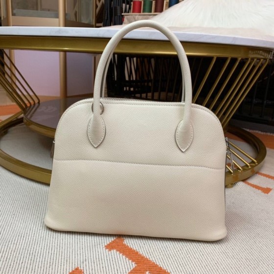 Bolide 27cm Imported original Epsom leather Half hand waxed stitching Milkshake white Silver buckle