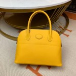 Bolide 27cm Imported original Epsom leather Semi hand waxed stitching Amber yellow Silver buckle