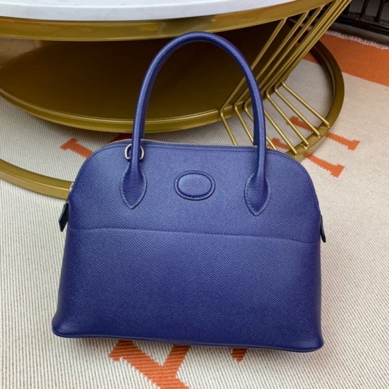 Bolide 27cm Imported original Epsom leather half hand waxed stitching treasure blue silver buckle