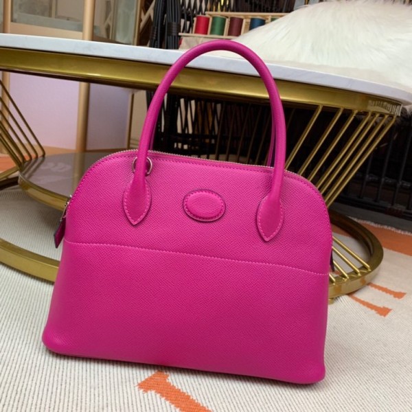 Bolide 27cm Imported original Epsom leather Half hand waxed stitching Rose purple Silver buckle
