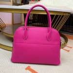Bolide 27cm Imported original Epsom leather Half hand waxed stitching Rose purple Silver buckle