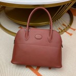 Bolide 27cm Imported original Epsom leather Half hand waxed stitching burgundy silver buckle