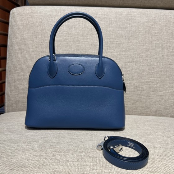 Bolide27cm R2 onyx blue, goatskin, handmade, beeswax thread stitching