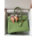 Birkin 30cm avocado green gold buckle  Imported epsom leather hand sewn real shot visible to the naked eye quality