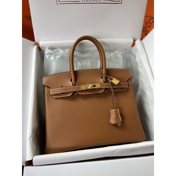 Birkin 30cm CK37 gold brown gold buckle  Imported easy leather hand sewn  Real shot The quality visible to the naked eye