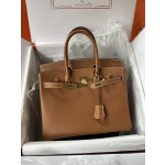 Birkin 30cm CK37 gold brown gold buckle  Imported easy leather hand sewn  Real shot The quality visible to the naked eye