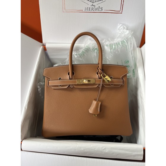 Birkin 30cm CK37 gold brown gold buckle  Imported easy leather hand sewn  Real shot The quality visible to the naked eye