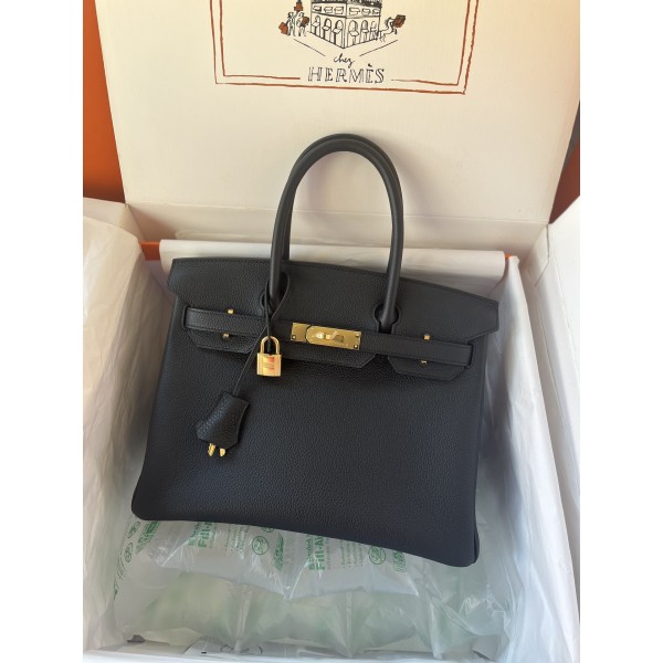 Birkin 30cm black with gold buckle Togo leather Top calfskin Real shooting Quality visible to the naked eye
