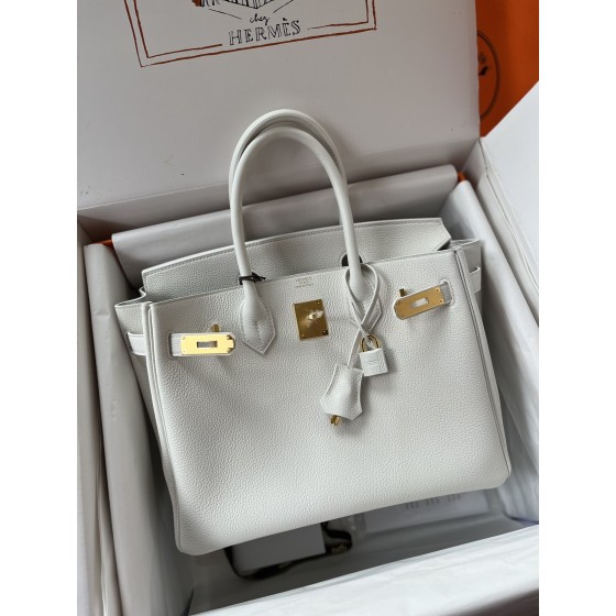 Birkin 30cm original calfskin togo pure white Snow White gold buckle top hand sewn