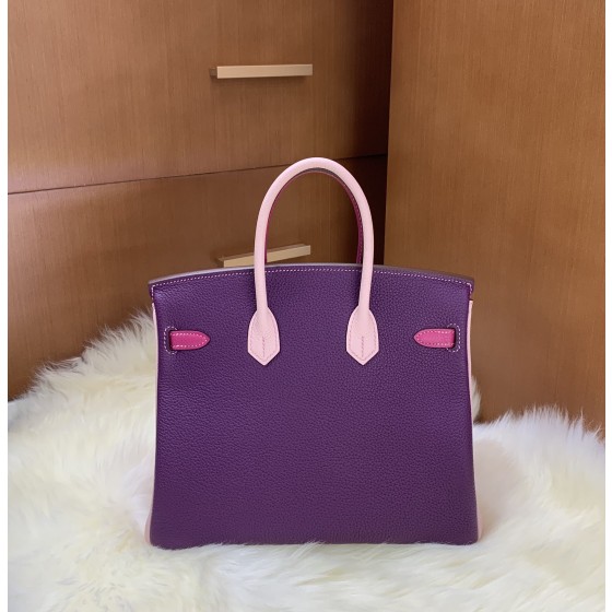 Birkin 25cm togo leather Anemone purple ➕ Rose red ➕ 3Q pink Gold buckle
