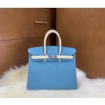 Birkin 25cm togo leather Northern blue ➕ milkshake white Silver buckle
