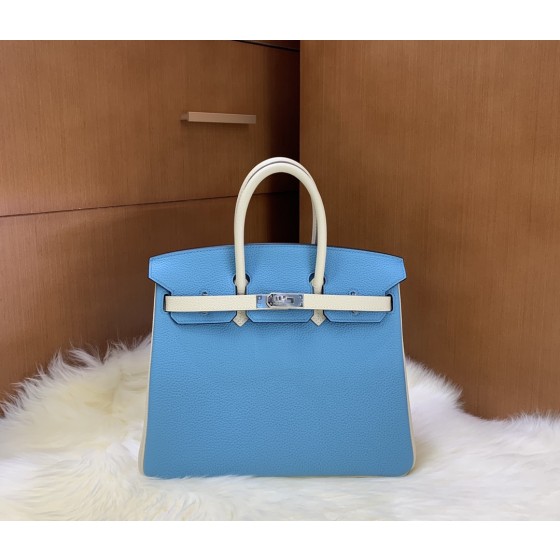 Birkin 25cm togo leather Northern blue ➕ milkshake white Silver buckle