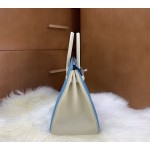 Birkin 25cm togo leather Northern blue ➕ milkshake white Silver buckle