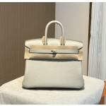 Birkin 25cm original imported Togo calfskin glacier white gold and silver buckle all handmade beeswax thread stitching