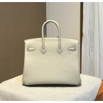 Birkin 25cm original imported Togo calfskin glacier white gold and silver buckle all handmade beeswax thread stitching