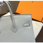 Birkin 25cm original imported Togo calfskin glacier white gold and silver buckle all handmade beeswax thread stitching