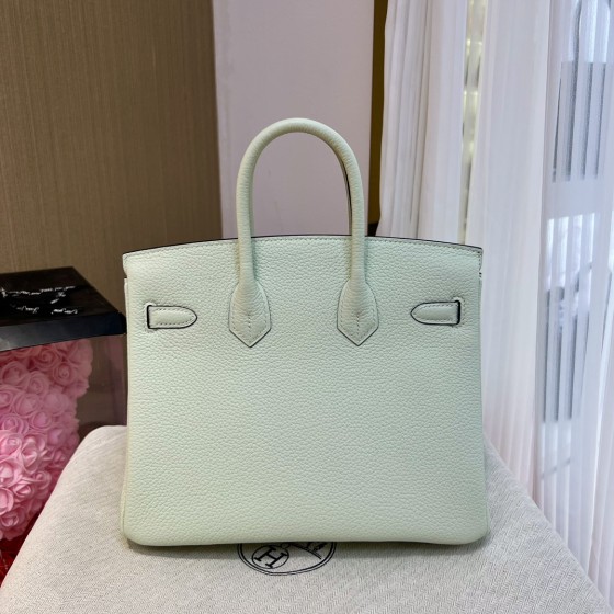 Birkin 25cm original imported Togo calfskin air bubble green silver buckle All handmade beeswax thread stitching