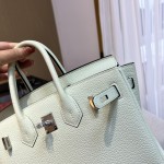 Birkin 25cm original imported Togo calfskin air bubble green silver buckle All handmade beeswax thread stitching