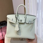 Birkin 25cm original imported Togo calfskin air bubble green silver buckle All handmade beeswax thread stitching