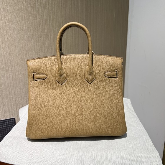 Birkin 25cm original imported Togo calfskin milk tea color gold and silver buckle all handmade beeswax thread stitching
