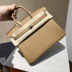 Birkin 25cm original imported Togo calfskin milk tea color gold and silver buckle all handmade beeswax thread stitching