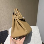 Birkin 25cm original imported Togo calfskin milk tea color gold and silver buckle all handmade beeswax thread stitching