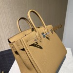 Birkin 25cm original imported Togo calfskin milk tea color gold and silver buckle all handmade beeswax thread stitching