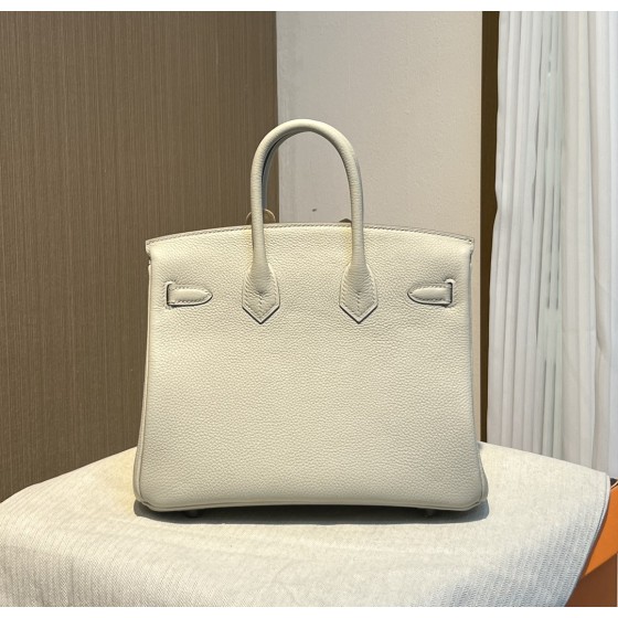 birkin25 imported togo leather glacier white all handmade gold buckle silver buckle