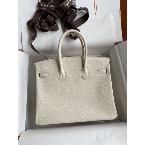 Birkin 25cm Epsom Leather Milkshake White Silver Buckle