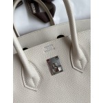 Birkin 25cm Epsom Leather Milkshake White Silver Buckle