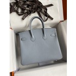 Birkin 25cm Epsom Leather Linen Blue Silver Buckle