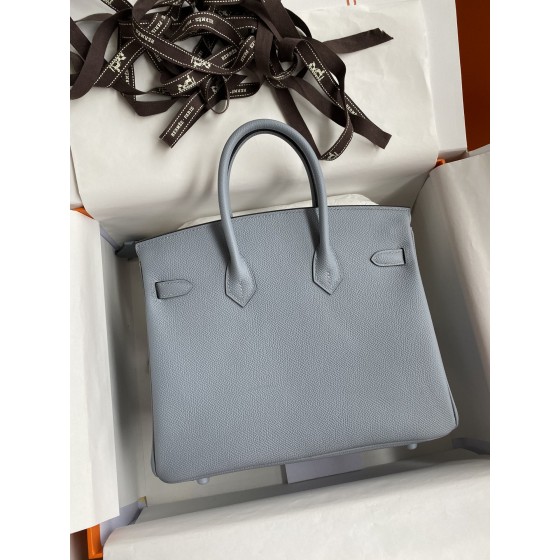 Birkin 25cm Epsom Leather Linen Blue Silver Buckle