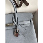 Birkin 25cm Epsom Leather Linen Blue Silver Buckle