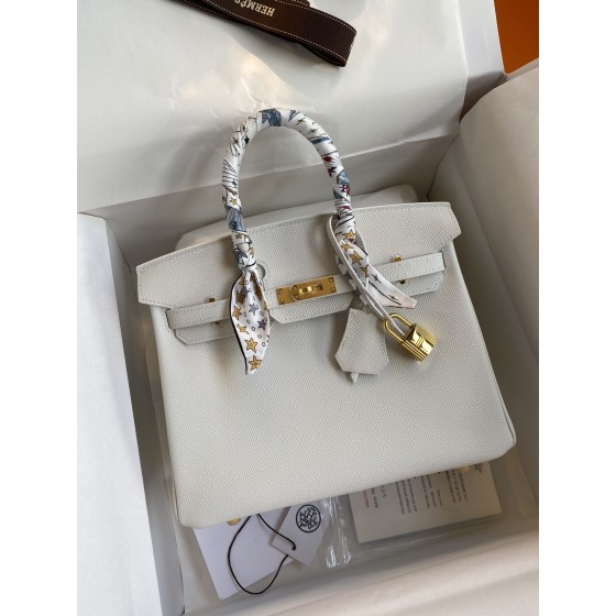 Birkin 25cm Epsom Leather Pure White Gold Buckle