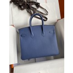Birkin 25cm Epsom Leather Onyx Blue Silver Buckle