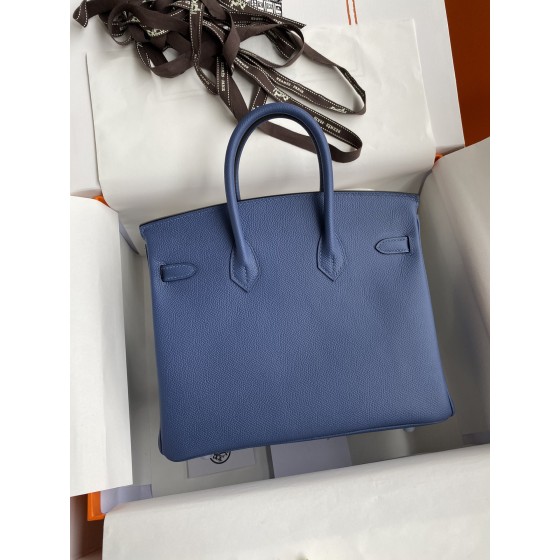 Birkin 25cm Epsom Leather Onyx Blue Silver Buckle