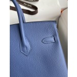 Birkin 25cm Epsom Leather Onyx Blue Silver Buckle