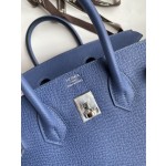 Birkin 25cm Epsom Leather Onyx Blue Silver Buckle