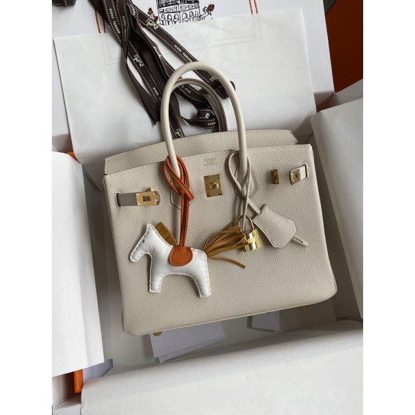 Birkin 25cm Epsom Leather Milkshake White Gold Buckle