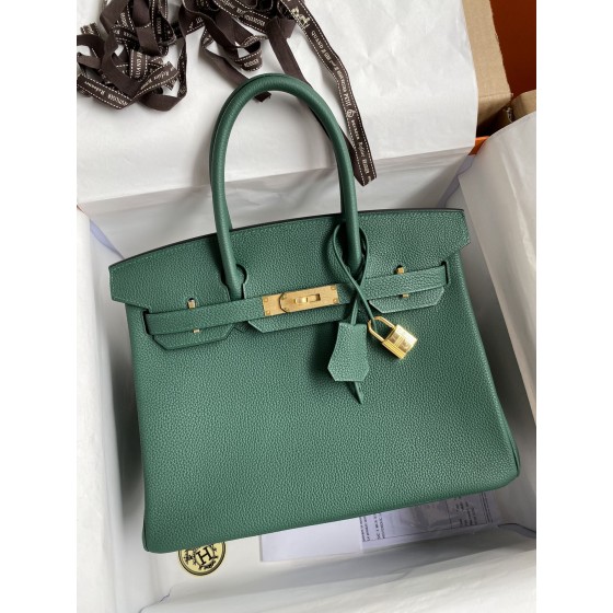 Birkin 25/30/35cm imported Togo leather peacock green gold buckle