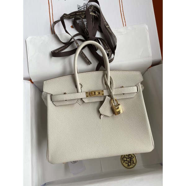Birkin 25/30/35cm imported Togo leather milkshake white gold buckle